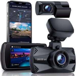 yeecore 4k dual dash cam 5g wifi gps, real 4k+hdr 1080p dash cam front and rear, 3″ lcd super night vision, parking mode, dash camera for cars with app, g-sensor, accident record, support 512gb max