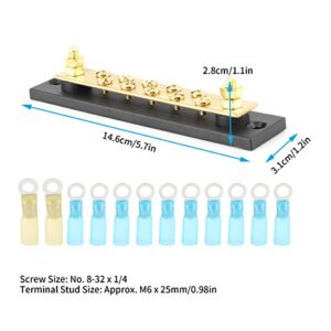 Acouto Bus Bar, Integrated Bus Bar Busbar Board Dual Row 10 Position M6 Terminal Stud 150A DC 48V for Truck Car Yacht Boat