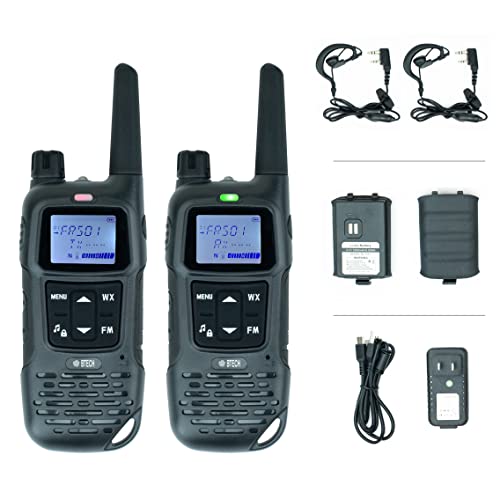 BTECH FRS-A1 2 Pack FRS Black Walkie Talkies, NOAA, High Output Two-Way Radio. USB-C Charging, Built in Flashlight, FM Radio, NOAA, and More