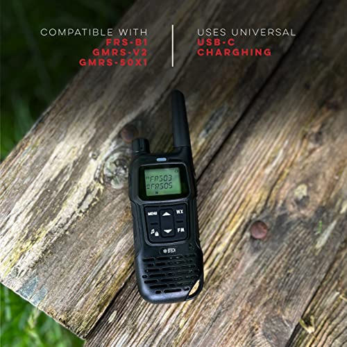 BTECH FRS-A1 2 Pack FRS Black Walkie Talkies, NOAA, High Output Two-Way Radio. USB-C Charging, Built in Flashlight, FM Radio, NOAA, and More