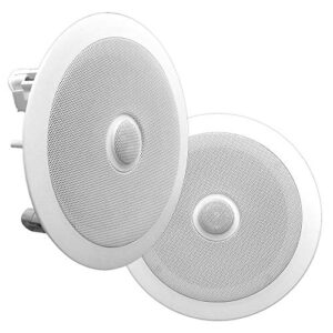 pyle 6.5” in-wall/in-ceiling midbass speakers (pair) – 2-way woofer speaker system directable 1” titanium dome tweeter flush mount design w/ 65hz – 22khz frequency response 250 watts peak – pdic60
