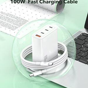 100W USB C Charger, THREEKEY 4-Port GaN Foldable Fast Charger Block with 100W 3.3FT C to C Cable, Compatible with MacBook Pro/Air,iPhone 14/13/12,iPad Pro/Mini/Air,Galaxy S22/21,Laptop and More.