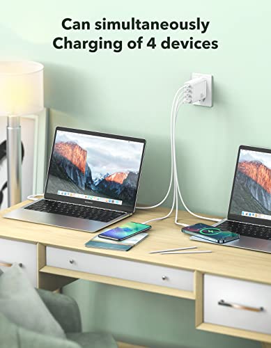 100W USB C Charger, THREEKEY 4-Port GaN Foldable Fast Charger Block with 100W 3.3FT C to C Cable, Compatible with MacBook Pro/Air,iPhone 14/13/12,iPad Pro/Mini/Air,Galaxy S22/21,Laptop and More.