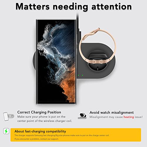 Wireless Charging Station, Dual Wireless Charger for Samsung Galaxy Watch 4/3 Active2/1,Fast Wireless Charging Pad for Samsung Galaxy Z Flip4/3 Fold 4/3 S22/Ultra/+/S21/Note 20/10 Buds2 Pro(Adapter)