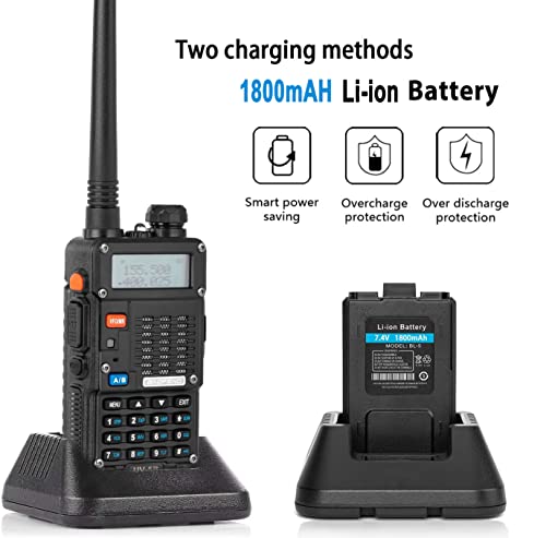 Ham Radio, BAOFENG 8W Dual Band Two Way Radio Long Range, Handheld UV5R Radio, Professional 2 Way Radios with Rechargeable Battery, Charger, Earpieces, Mic and Programming Cable (2 Pack)