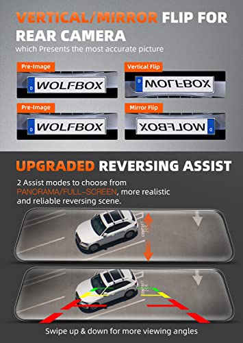 WOLFBOX Rear View Mirror Camera:Mirror Dash Cam Front and Rear 4K+2.5K for Car with 12" Full Touch Screen, Waterproof Backup WDR Camera, Night Vision, G-Sensor, Parking Assist,Free 64GB Card & GPS