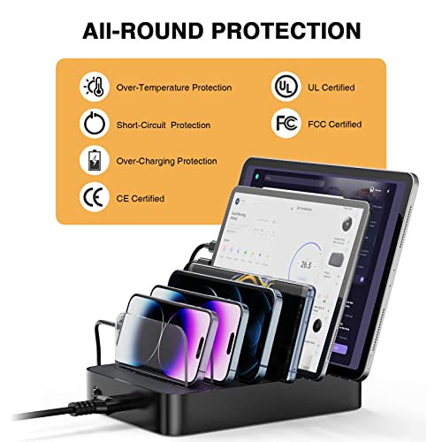 Charging Station for Multiple Devices, 6 Ports USB Charging Station with PD 20W USB-C & 8 Mixed Short Cables, 50W Multi USB Charger Station Compatible with iPhone, iPad, Cell Phone, Tablets