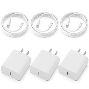 3 pack [apple mfi certified] iphone fast charger 20w pd usb c wall charger adapter with 3 pack 5.8ft type c to lightning cable compatible with iphone 14/13 pro/13/12/12 mini/12 pro max/11 pro max