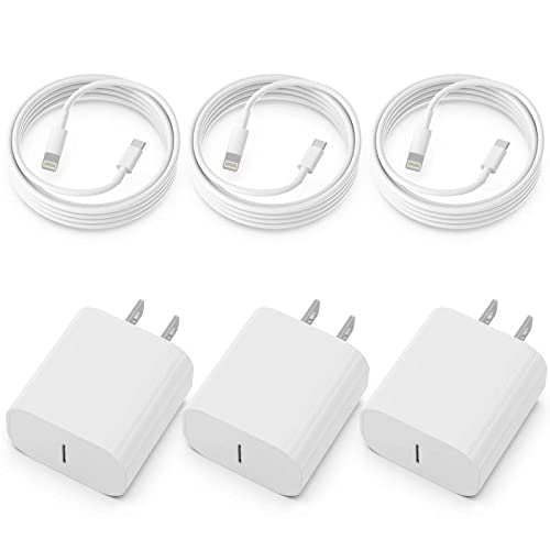 3 Pack [Apple MFi Certified] iPhone Fast Charger 20W PD USB C Wall Charger Adapter with 3 Pack 5.8FT Type C to Lightning Cable Compatible with iPhone 14/13 Pro/13/12/12 Mini/12 Pro Max/11 Pro Max