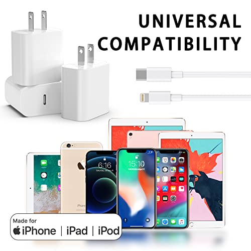 3 Pack [Apple MFi Certified] iPhone Fast Charger 20W PD USB C Wall Charger Adapter with 3 Pack 5.8FT Type C to Lightning Cable Compatible with iPhone 14/13 Pro/13/12/12 Mini/12 Pro Max/11 Pro Max