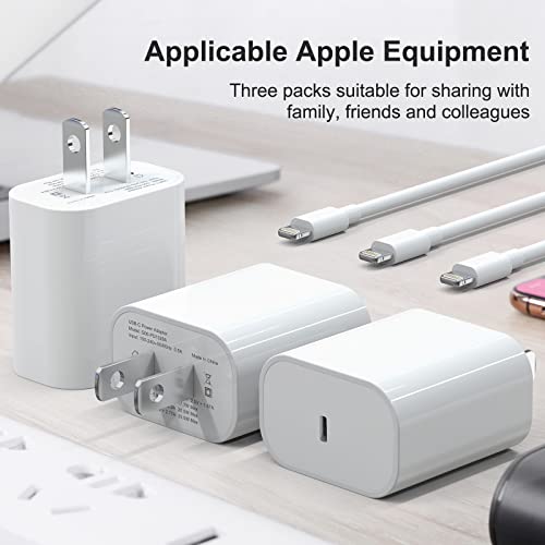 3 Pack [Apple MFi Certified] iPhone Fast Charger 20W PD USB C Wall Charger Adapter with 3 Pack 5.8FT Type C to Lightning Cable Compatible with iPhone 14/13 Pro/13/12/12 Mini/12 Pro Max/11 Pro Max