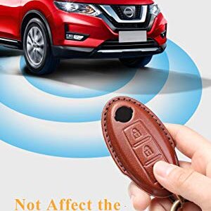 SANRILY 3-Button Leather Key Fob Cover for Nissan Armada Rogue Murano Cube 370Z Leaf Juke Quest Keyless Remote Key Protective Case with Lucky Cat Key Ring Green