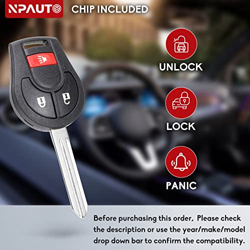 NPAUTO Key Fob Replacement for Nissan Versa Juke Rogue Sentra Titan Armada Cube Frontier NV 2008-2015 | Infiniti FX35 FX45 2003-2008 Keyless Entry Remote Uncut Ignition Key Fob (CWTWB1U751, Pack of 2)