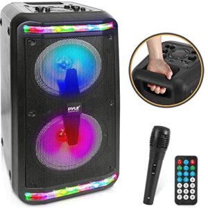 Pyle Bluetooth Speaker & Microphone System - Portable Stereo Karaoke Speaker with Wired Mic, Built-in LED Party Lights, MP3/USB, FM Radio (6.5’’ Subwoofers, 500 Watt MAX) (PPHP266B.5)