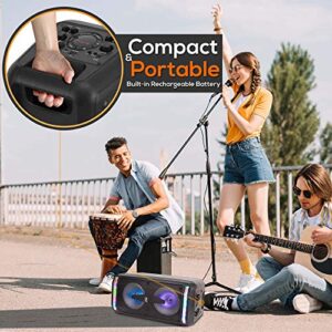 Pyle Bluetooth Speaker & Microphone System - Portable Stereo Karaoke Speaker with Wired Mic, Built-in LED Party Lights, MP3/USB, FM Radio (6.5’’ Subwoofers, 500 Watt MAX) (PPHP266B.5)