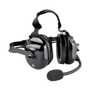bandaricomm two way radio headset with noise cancelling microphone, volume control knob, push to talk, 3.5mm input jack behind the head style racing headset