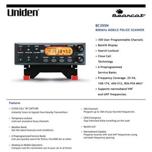 Uniden BC355N 800 MHz 300-Channel Base/Mobile Scanner, Close Call RF Capture, Pre-programmed Search “Action” Bands to Hear Police, Ambulance, Fire, Amateur Radio, Public Utilities, Weather, and More, Black
