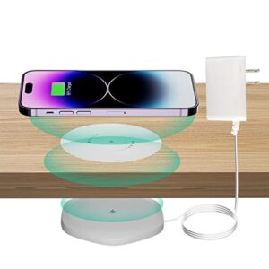 kpon invisible wireless charger – 30mm under table wireless charger – furniture desk wireless charging station for iphone 14/13/12/11/x/8 and all wireless phones/earbuds (with qc adapter)-white