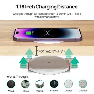 KPON Invisible Wireless Charger - 30mm Under Table Wireless Charger - Furniture Desk Wireless Charging Station for iPhone 14/13/12/11/X/8 and All Wireless Phones/Earbuds (with QC Adapter)-White