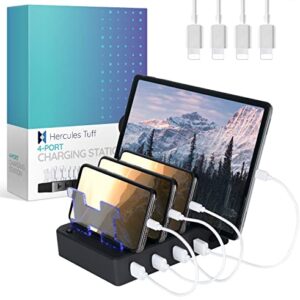 Hercules Tuff Charging Station for Multiple Devices - 4 USB Ports, Compatible with Cell Phones, Smart Phones, Tablets, and Other Electronics - White Elephant Gifts, Stocking Stuffers - Black