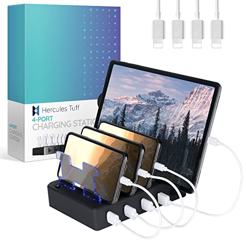 Hercules Tuff Charging Station for Multiple Devices - 4 USB Ports, Compatible with Cell Phones, Smart Phones, Tablets, and Other Electronics - White Elephant Gifts, Stocking Stuffers - Black