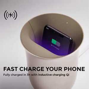 Lexon OBLIO Wireless Phone Charger with UV Light Sanitizer, QI certified fast charging station 10W and clinically proven cell phone cleaner, compatible with Iphone & Android, Unique Design - DARK BLUE