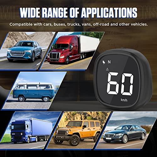 RALBIL Digital GPS Speedometer MPH - Multifunction Car HUD Head Up Display with Fatigue Driving Alarm, Overspeed Alarm and Speed Unit Switching KM/H or MPH for All Vehicle