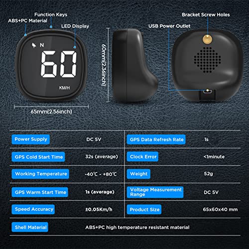RALBIL Digital GPS Speedometer MPH - Multifunction Car HUD Head Up Display with Fatigue Driving Alarm, Overspeed Alarm and Speed Unit Switching KM/H or MPH for All Vehicle