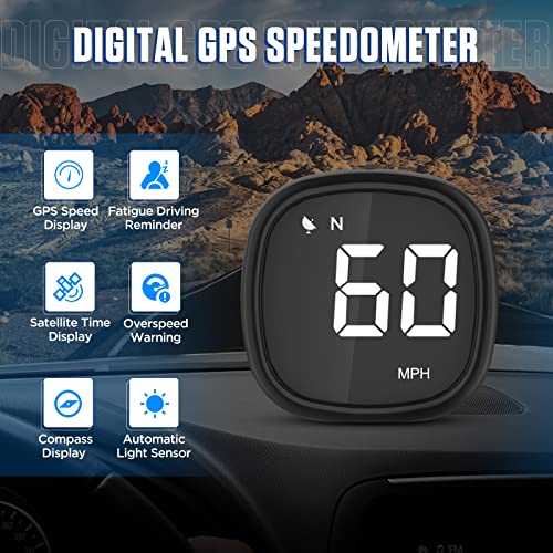 RALBIL Digital GPS Speedometer MPH - Multifunction Car HUD Head Up Display with Fatigue Driving Alarm, Overspeed Alarm and Speed Unit Switching KM/H or MPH for All Vehicle