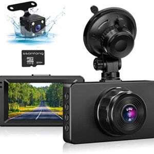 Dash Cam Front and Rear, Dash Camera for Cars 1080P Full HD Dual Dash Cam 3" IPS Screen in Car Camera Front and Rear Night Vision,170°Wide Angle Motion Detection Parking Monitor G-Sensor(with SD Card)