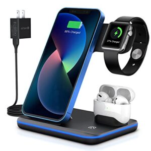 herrbol 3 in 1 wireless charger,fast wireless charging station for iphone14 13 12 11/ pro/xs/xr/x/se/8/8 plus,wireless charging stand compatible with apple iwatch series se/7/6/5/4/3/2,airpods/pro