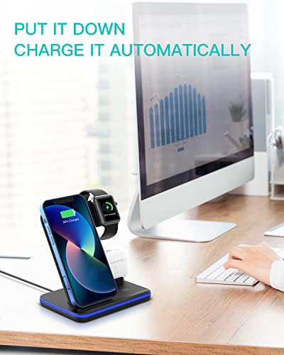 HERRBOL 3 in 1 Wireless Charger,Fast Wireless Charging Station for iPhone14 13 12 11/ Pro/XS/XR/X/SE/8/8 Plus,Wireless Charging Stand Compatible with Apple iWatch Series SE/7/6/5/4/3/2,AirPods/Pro