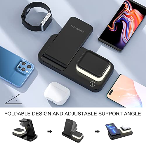 Wireless Charging Station Compatible with Apple iWatch8/Ultra/7/SE/6/5/4/3/2, 3 in 1 Wireless Charger Nightlight for Airpods 2/3/Pro iPhone 14 Plus/13/12/Pro MAX/Mini/11/XS/XR/8 and Samsung(Black)