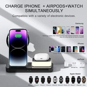 Wireless Charging Station Compatible with Apple iWatch8/Ultra/7/SE/6/5/4/3/2, 3 in 1 Wireless Charger Nightlight for Airpods 2/3/Pro iPhone 14 Plus/13/12/Pro MAX/Mini/11/XS/XR/8 and Samsung(Black)