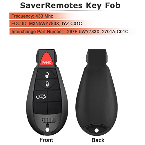 Key Fob Replacement Compatible for Dodge Ram 1500 2500 3500 Truck Pickup 2009 2010 2011 2012 Charger Journey Challenger Grand Caravan Keyless Entry Remote Start Control