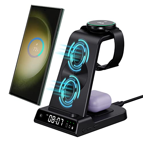 Lopnord Wireless Charger for Samsung Galaxy S23 Ultra, 3 in 1 Samsung Charging Station for Multiple Devices with Clock for S22 Ultra S21 Z Fold 4, Charging Dock for Galaxy Watch 5, Galaxy Buds 2 Pro