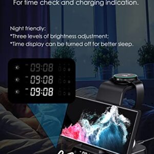 Lopnord Wireless Charger for Samsung Galaxy S23 Ultra, 3 in 1 Samsung Charging Station for Multiple Devices with Clock for S22 Ultra S21 Z Fold 4, Charging Dock for Galaxy Watch 5, Galaxy Buds 2 Pro