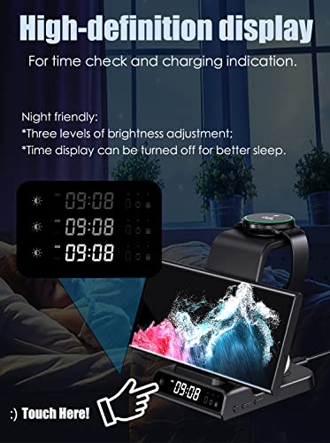 Lopnord Wireless Charger for Samsung Galaxy S23 Ultra, 3 in 1 Samsung Charging Station for Multiple Devices with Clock for S22 Ultra S21 Z Fold 4, Charging Dock for Galaxy Watch 5, Galaxy Buds 2 Pro