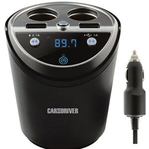 CAR AND DRIVER Bluetooth FM Transmitter Cup Holder for Car with Built-in Dual USB Fast Charging Ports & Dual Cigarette Lighter 12V Power Sockets. Audio Adapter Receiver Wireless. Handsfree Car Kit