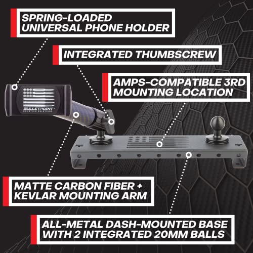 Bulletpoint Dash Mount Cell Phone Holder Compatible with Ford F-150 Truck (2009-2014) with 2-20mm Ball Mounts for GPS Navigation - Compatible with iPhone and Android Smartphones