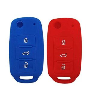 lemsa 2pcs keyless entry remote car flip key fob outer shell cover soft rubber protective case for vw volkswagen jetta gti passat golf tiguan touareg beetle, red+blue