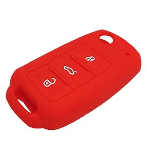 LemSa 2Pcs Keyless Entry Remote Car Flip Key Fob Outer Shell Cover Soft Rubber Protective Case for VW Volkswagen Jetta GTI Passat Golf Tiguan Touareg Beetle, Red+Blue