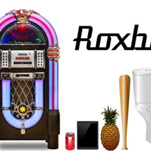 Roxby Retro Full Size Jukebox Cd Player with Bluetooth Stereo Record Player Radio USB Aux Port Sd Card Slot and Remote Control Juke Box Multicolored Lighting and External Adapter