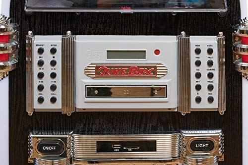 Roxby Retro Full Size Jukebox Cd Player with Bluetooth Stereo Record Player Radio USB Aux Port Sd Card Slot and Remote Control Juke Box Multicolored Lighting and External Adapter