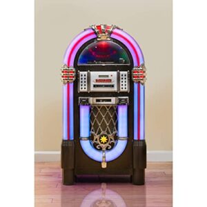 Roxby Retro Full Size Jukebox Cd Player with Bluetooth Stereo Record Player Radio USB Aux Port Sd Card Slot and Remote Control Juke Box Multicolored Lighting and External Adapter