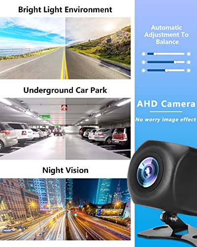 Upgraded Backup Camera for Car AHD Back up Night Vision Reverse Camera IP69 Waterproof Rear Front View Reversing Camera 140° Wide Angle CVBS|AHD Rearview License Plate Camera for Pickup Truck SUV RV