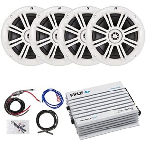 4 x kicker 6.5″ marine boat coaxial white speakers combo bundle with pyle elite series 400 watt 4-channel marine car bluetooth amplifier and 8 gauge total amplifier installation wiring kit