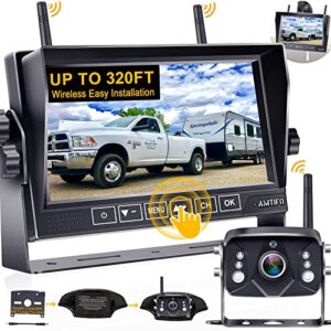 amtifo rv backup camera wireless hd 1080p trailer bluetooth rear view cam system touch key 7” dvr monitor split screen 4 channels for truck camper adapter for furrion pre-wired rvs a7