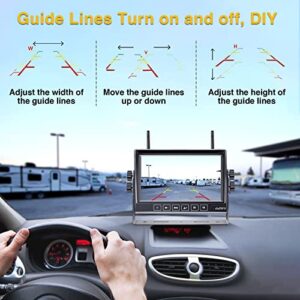 AMTIFO RV Backup Camera Wireless HD 1080P Trailer Bluetooth Rear View Cam System Touch Key 7'' DVR Monitor Split Screen 4 Channels for Truck Camper Adapter for Furrion Pre-Wired RVs A7