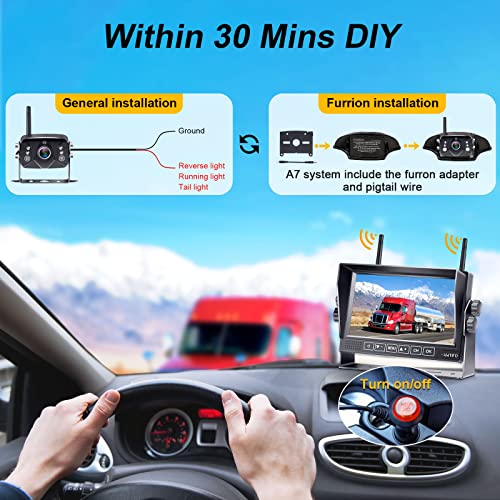 AMTIFO RV Backup Camera Wireless HD 1080P Trailer Bluetooth Rear View Cam System Touch Key 7'' DVR Monitor Split Screen 4 Channels for Truck Camper Adapter for Furrion Pre-Wired RVs A7